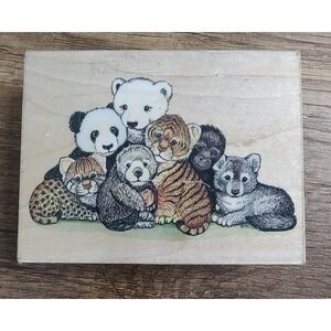 All Night Media Wildlife Babies Rubber Stamp Jungle Animals 4x3 Panda Monkey Zoo